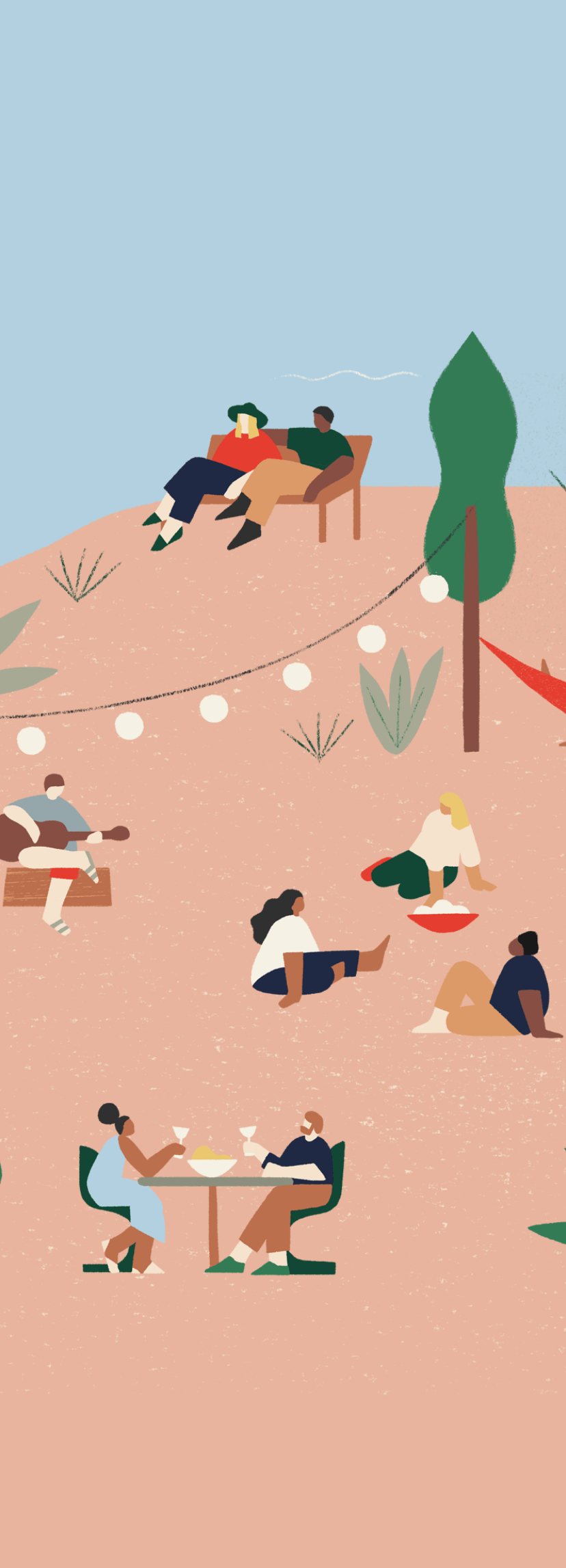 An illustration of people doing various activities in a neighborhood park.