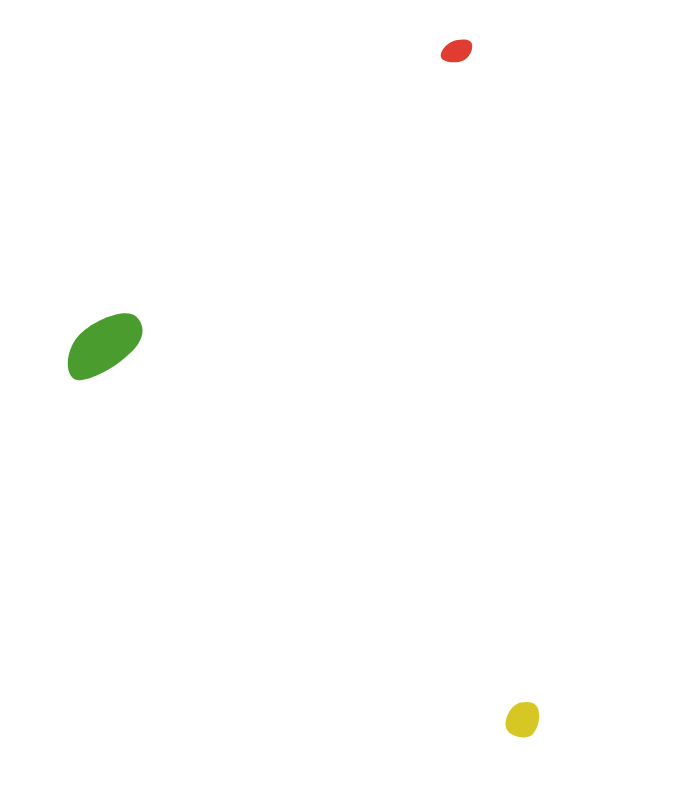 Illustration of red, green, and yellow blobs
