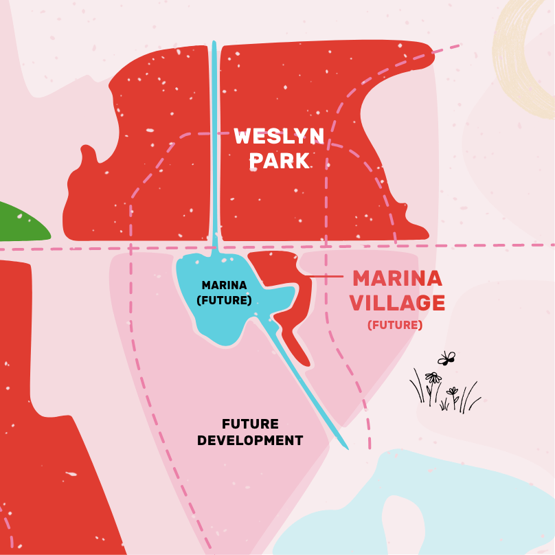 Map of Weslyn Park, Marina Village, and Future Development in Sunbridge community, St. Cloud, Florida in Metro Orlando.